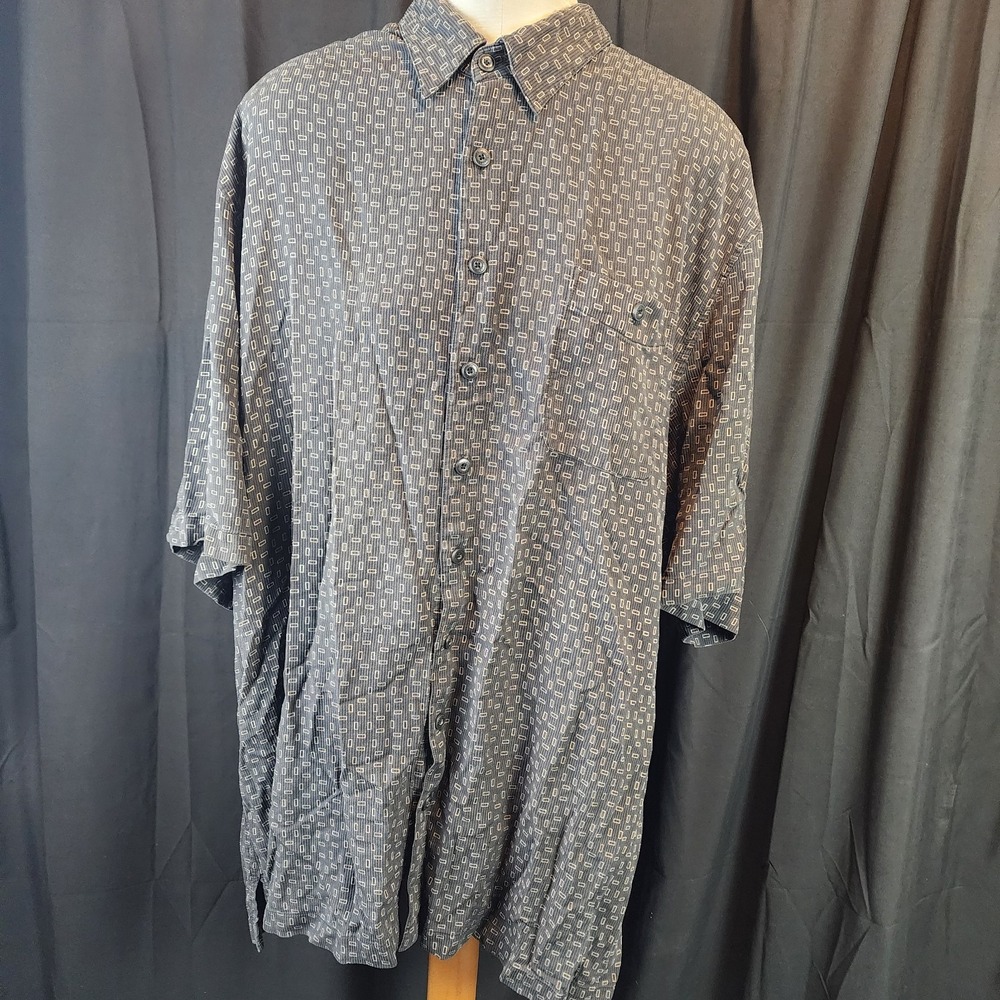 Toscano Men's Short Sleeve Shirt 100% Silk Button-up Geometric Size XXL